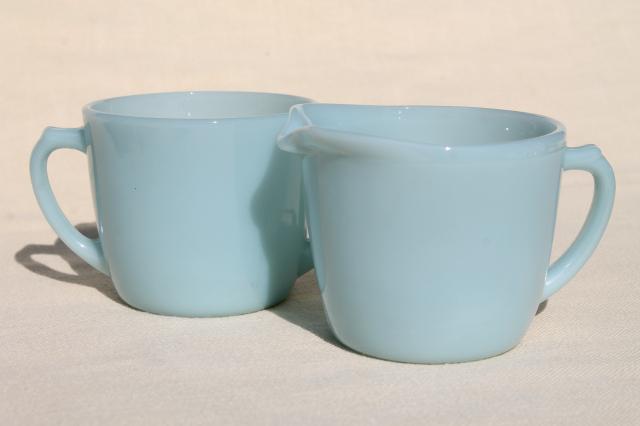 photo of vintage azurite milk glass cream & sugar set w/ Turquoise Blue Anchorglass labels #1