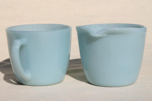 photo of vintage azurite milk glass cream & sugar set w/ Turquoise Blue Anchorglass labels #2