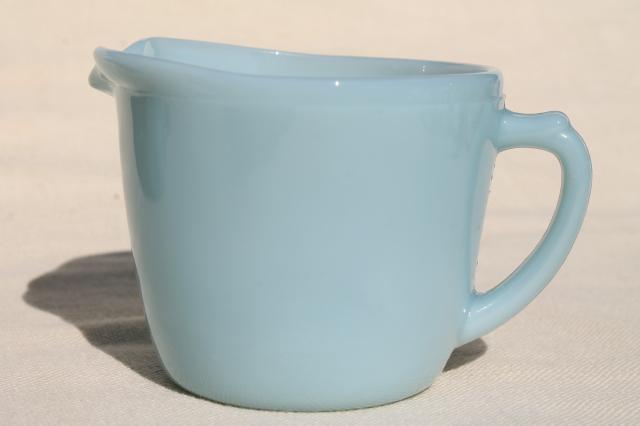 photo of vintage azurite milk glass cream & sugar set w/ Turquoise Blue Anchorglass labels #3