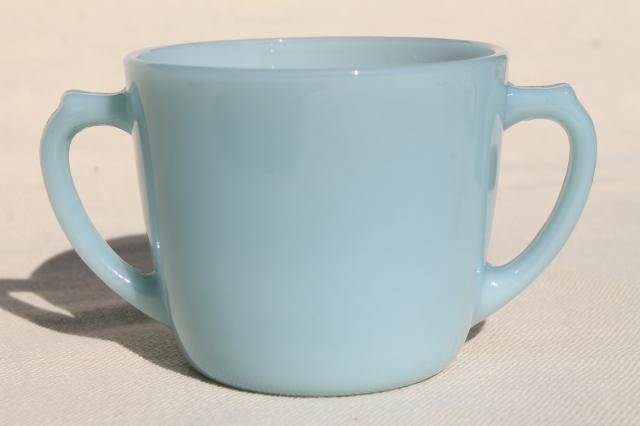 photo of vintage azurite milk glass cream & sugar set w/ Turquoise Blue Anchorglass labels #4