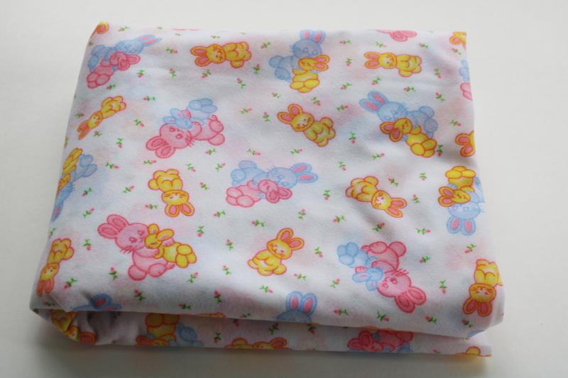 photo of vintage baby bunnies print fabric, lightweight poly flannelette, soft brushed flannel #1