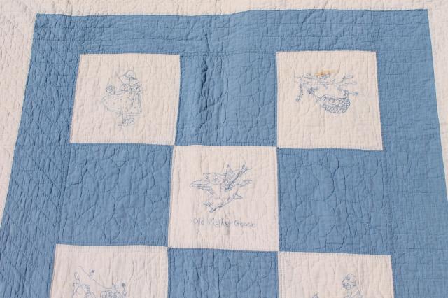 photo of vintage baby crib quilts w/ hand stitched embroidered blocks, sunbonnet girl & children #3