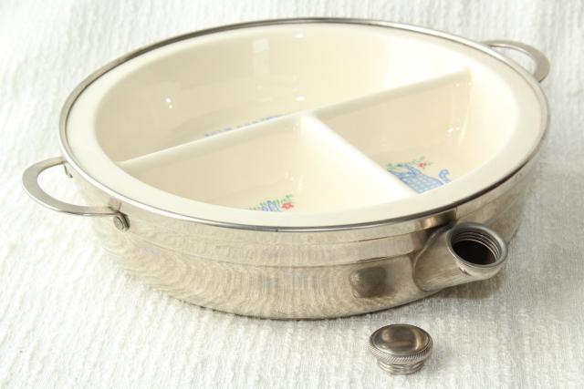 photo of vintage baby dish, divided bowl warmer w/ Little Boy Blue nursery rhyme pictures #3