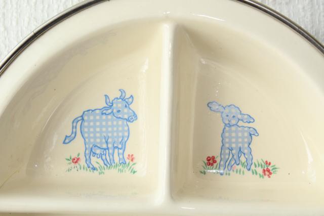 photo of vintage baby dish, divided bowl warmer w/ Little Boy Blue nursery rhyme pictures #10