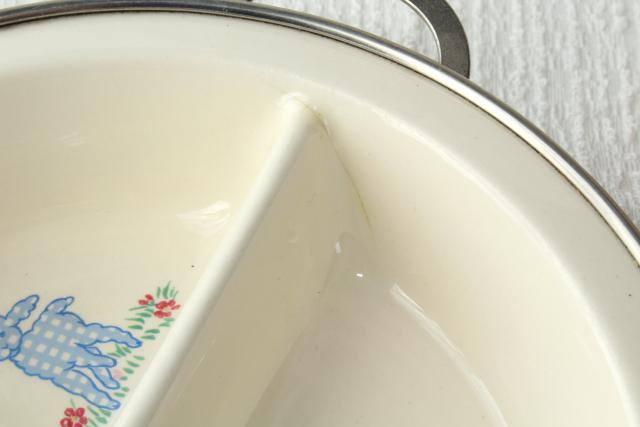 photo of vintage baby dish, divided bowl warmer w/ Little Boy Blue nursery rhyme pictures #12