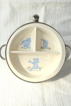 catalog photo of vintage baby dish, divided bowl warmer w/ Little Boy Blue nursery rhyme pictures