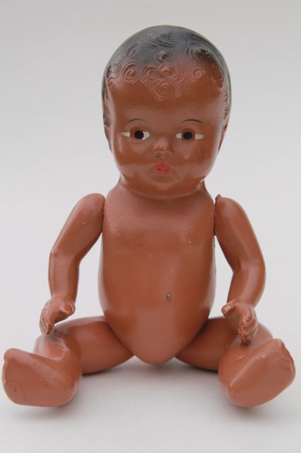 photo of vintage baby doll, composition doll brown African American baby, black Americana #5