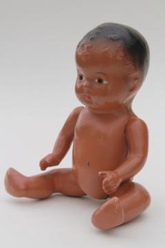 catalog photo of vintage baby doll, composition doll brown African American baby, black Americana