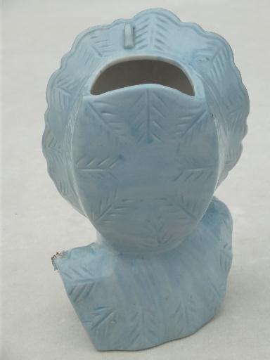 photo of vintage baby face head vase w/ china lace, hand-painted baby blue boy  #3