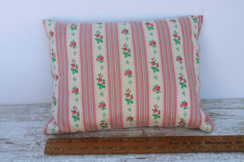 photo of vintage baby pillow, cotton filled flowered ticking fabric tiny bench seat cushion  #1