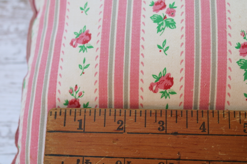 photo of vintage baby pillow, cotton filled flowered ticking fabric tiny bench seat cushion  #3