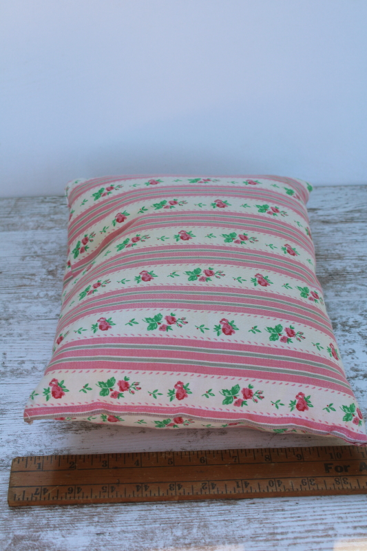 photo of vintage baby pillow, cotton filled flowered ticking fabric tiny bench seat cushion  #4