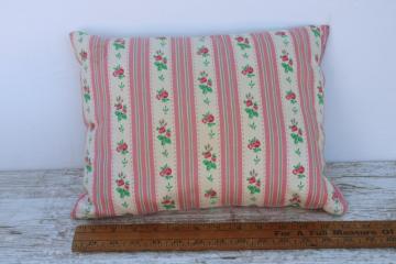 vintage baby pillow, cotton filled flowered ticking fabric tiny bench seat cushion 