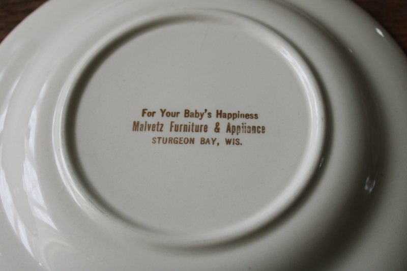 photo of vintage baby plate with very 50s graphics boy & girl early reader style illustration  #4
