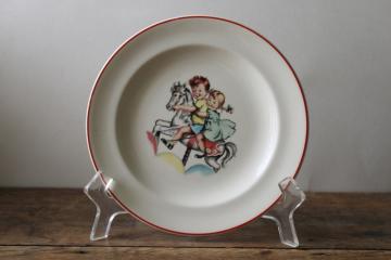 catalog photo of vintage baby plate with very 50s graphics boy & girl early reader style illustration 