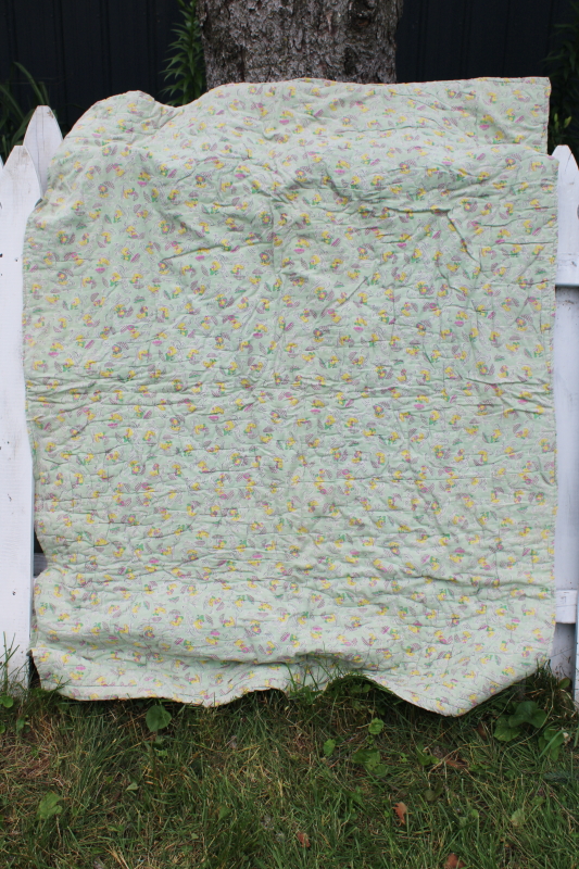 photo of vintage baby quilt signed dated 1951, primitive patchwork stars cotton feedsack prints #7