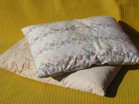 photo of vintage baby size feather pillows, 1920s flowered cotton fabric covers #1