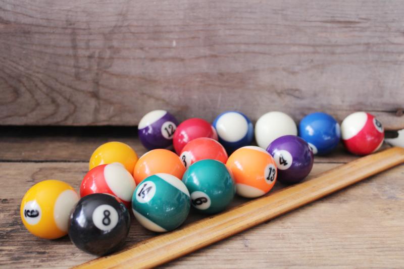 photo of vintage bakelite billiard balls or pool balls, 1 1/2 inch diameter mini size #1