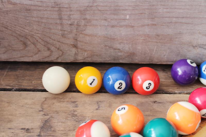 photo of vintage bakelite billiard balls or pool balls, 1 1/2 inch diameter mini size #2