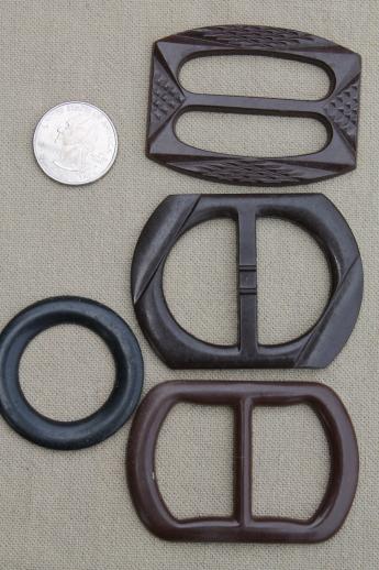 photo of vintage bakelite buttons & buckles, lot of huge black bakelite coat buttons etc. #4