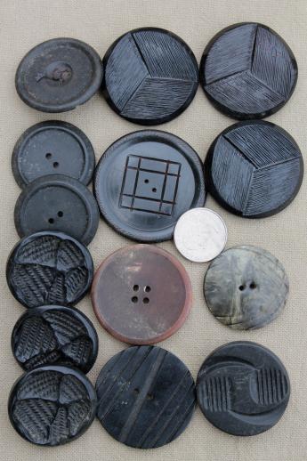 photo of vintage bakelite buttons & buckles, lot of huge black bakelite coat buttons etc. #5