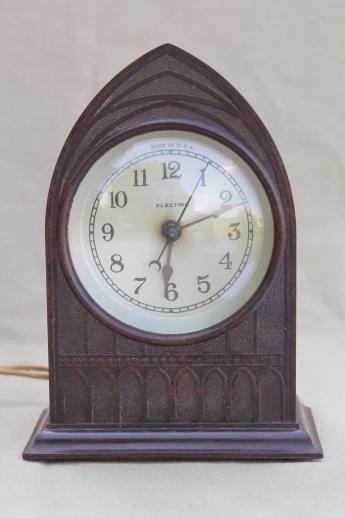 photo of vintage bakelite cathedral mantel clock, 30s clock w/ bakelite gothic arch case for restoration #2