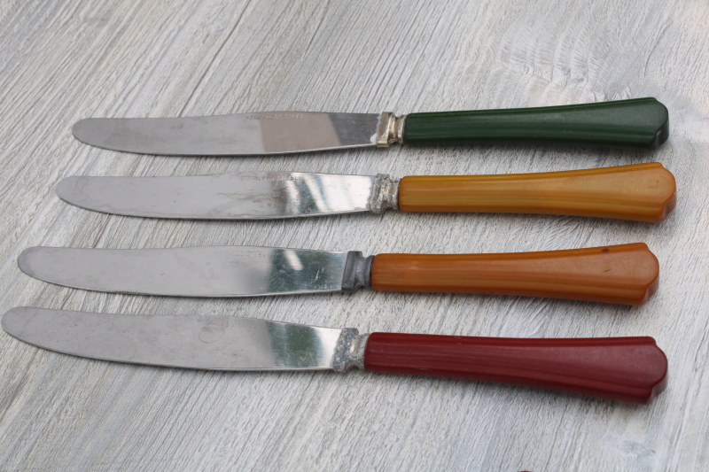 photo of vintage bakelite handle flatware, red, yellow gold, green catalin handles art deco style #5