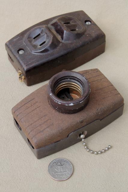 photo of vintage bakelite hardware lot, antique electrical outlets & switches, industrial salvage & old stock #4