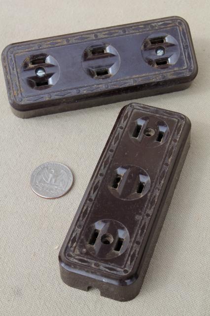 photo of vintage bakelite hardware lot, antique electrical outlets & switches, industrial salvage & old stock #5