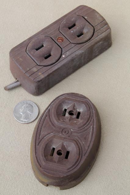 photo of vintage bakelite hardware lot, antique electrical outlets & switches, industrial salvage & old stock #6