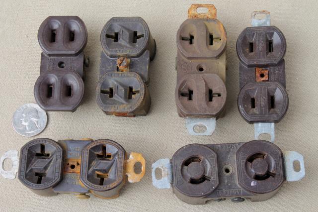 photo of vintage bakelite hardware lot, antique electrical outlets & switches, industrial salvage & old stock #7
