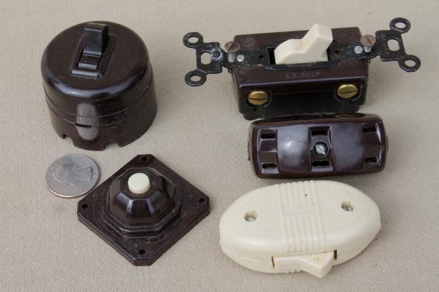 photo of vintage bakelite hardware lot, antique electrical outlets & switches, industrial salvage & old stock #9