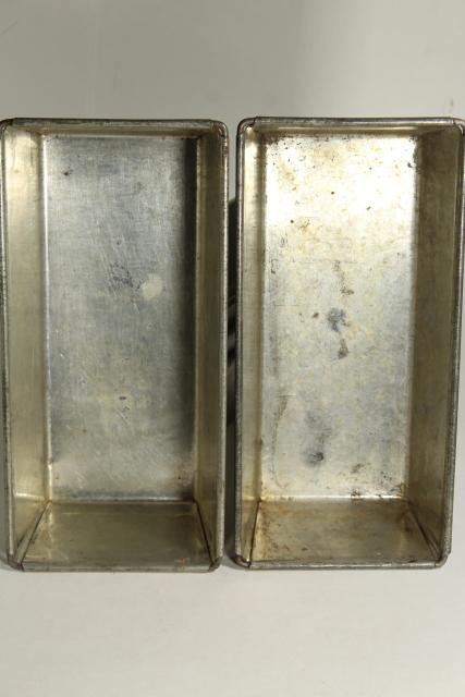 photo of vintage bakery bread pan lot, heavy tinned steel loaf pans w/ rolled edges #11