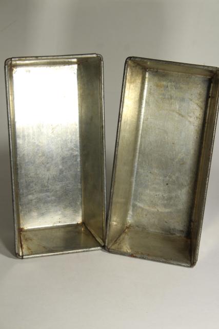 photo of vintage bakery bread pan lot, heavy tinned steel loaf pans w/ rolled edges #12