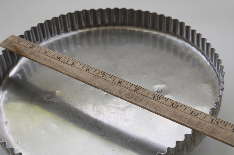 photo of vintage bakery pie crust cutter, fluted round huge metal cookie cutter, pastry bakers baking tool #4