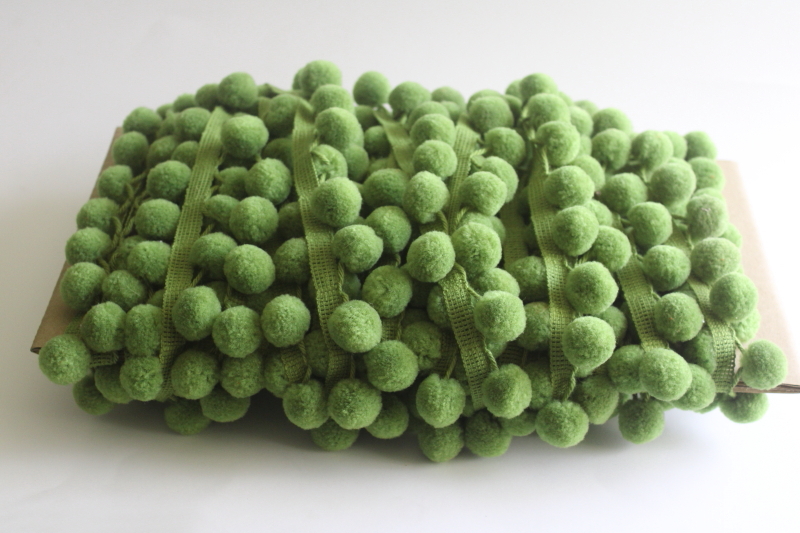 photo of vintage ball fringe, retro avocado green pompom tassels trim full bolt 18 yards  #1