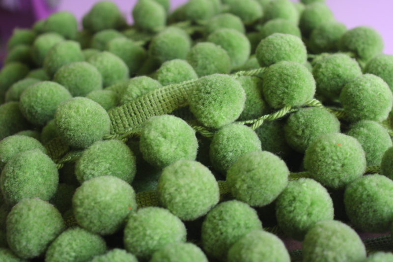 photo of vintage ball fringe, retro avocado green pompom tassels trim full bolt 18 yards  #6