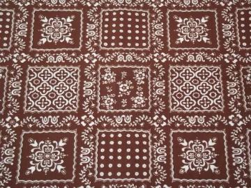 catalog photo of vintage bandana print cotton fabric, brown & white broadcloth hippie / prairie style 