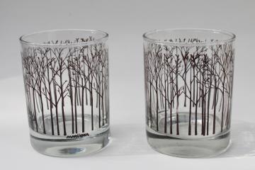 catalog photo of vintage bar glasses, double old fashioned big lowballs Maruska winter trees art