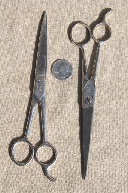 photo of vintage barbers shears, Wiss & Kleencut hair cutting scissors, all steel #2