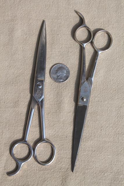 photo of vintage barbers shears, Wiss & Kleencut hair cutting scissors, all steel #3