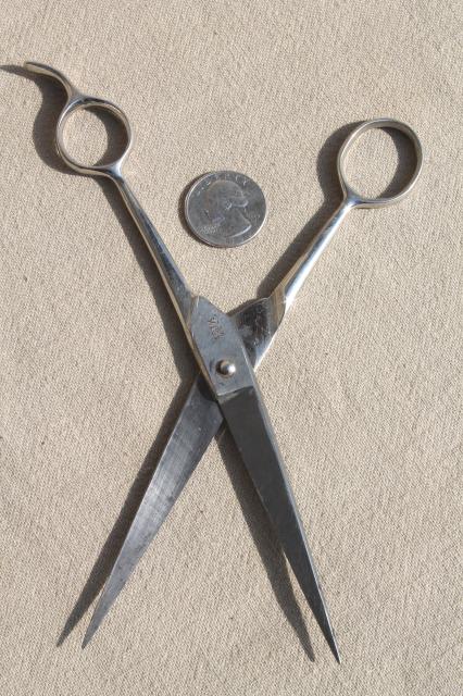 photo of vintage barbers shears, Wiss & Kleencut hair cutting scissors, all steel #4