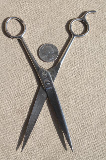 photo of vintage barbers shears, Wiss & Kleencut hair cutting scissors, all steel #5