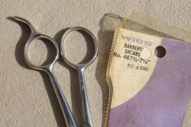 photo of vintage barbers shears, Wiss & Kleencut hair cutting scissors, all steel #7