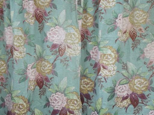 photo of vintage barkcloth fabric lot of old curtains, shabby floral & farm scenes #8