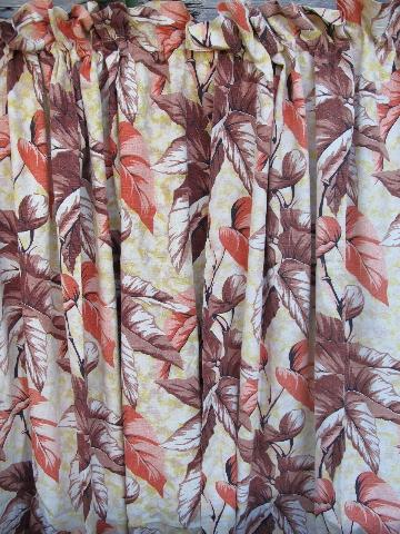 photo of vintage barkcloth fabric remnants pieces lot, tropical leaves print #2