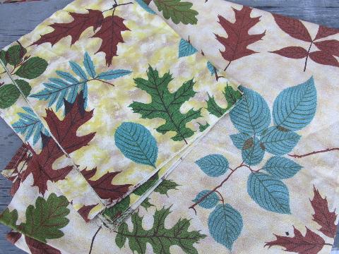 photo of vintage barkcloth fabric remnants pieces lot, tropical leaves print #5