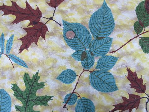 photo of vintage barkcloth fabric remnants pieces lot, tropical leaves print #6