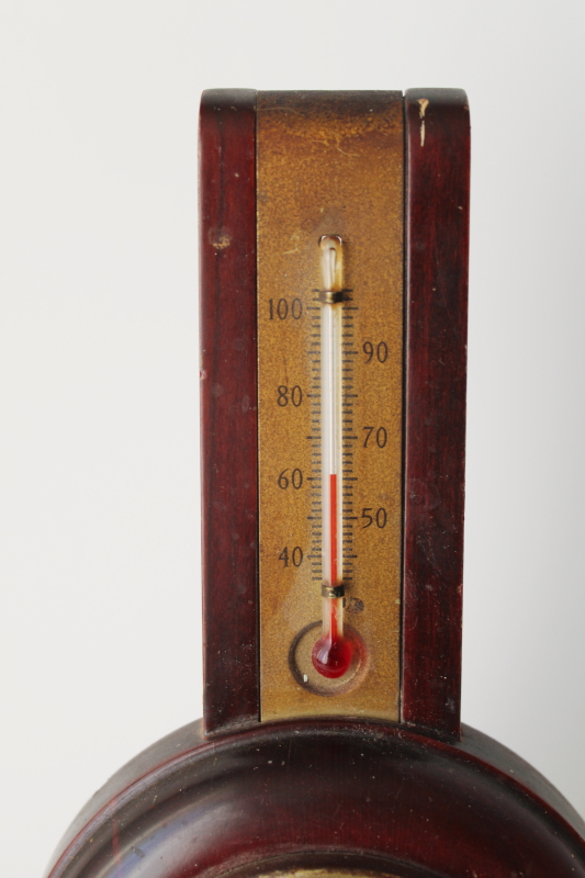 photo of vintage barometer advertising Concrete Pipe Appleton Wis, working Taylor Baroguide wood frame  #3