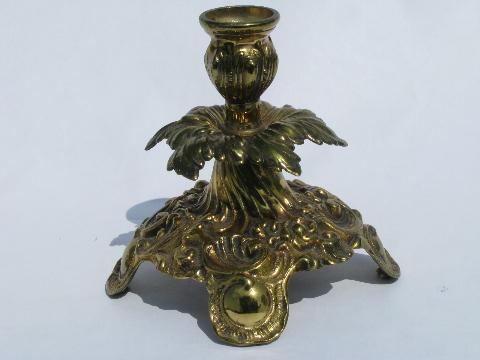 photo of vintage baroque metal candlesticks, pair ornate gold candle holders #2